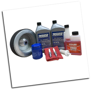 WINCO Maintenance Kit 16200-005 Compatibility Honda GX630-Contents  Air filter, oil filter, fuel filter, spark plugs, 5W-30 oil, Sta-bil, and mechanics cloth