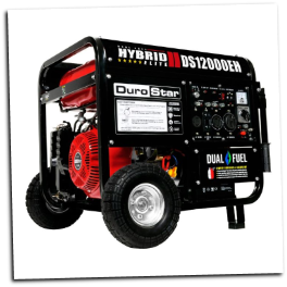 DuroStar DS12000EH 12000-Watt 18-Hp Dual Fuel HYBRID w/ Electric Start,W/Battery-120v/240v 50 Amp-AC/DCRegLow Oil Shutoff-Wheel kit-FREE SHIPPING (SKU: DuroStar DS12000EH GAS/LP)
